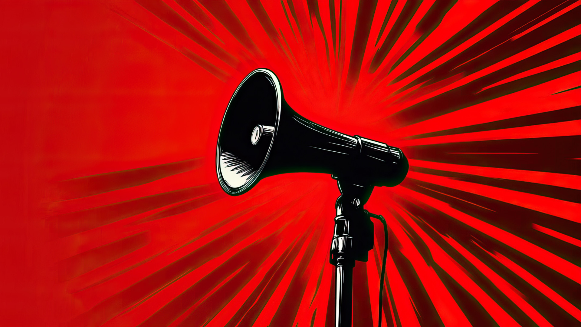 Ein schwarzes Megafon auf rotem Hintergrund verdeutlicht einseitige Kommunikation in vielen sozialen Netzwerken im Gegensatz zu einem echtem Netzwerk.