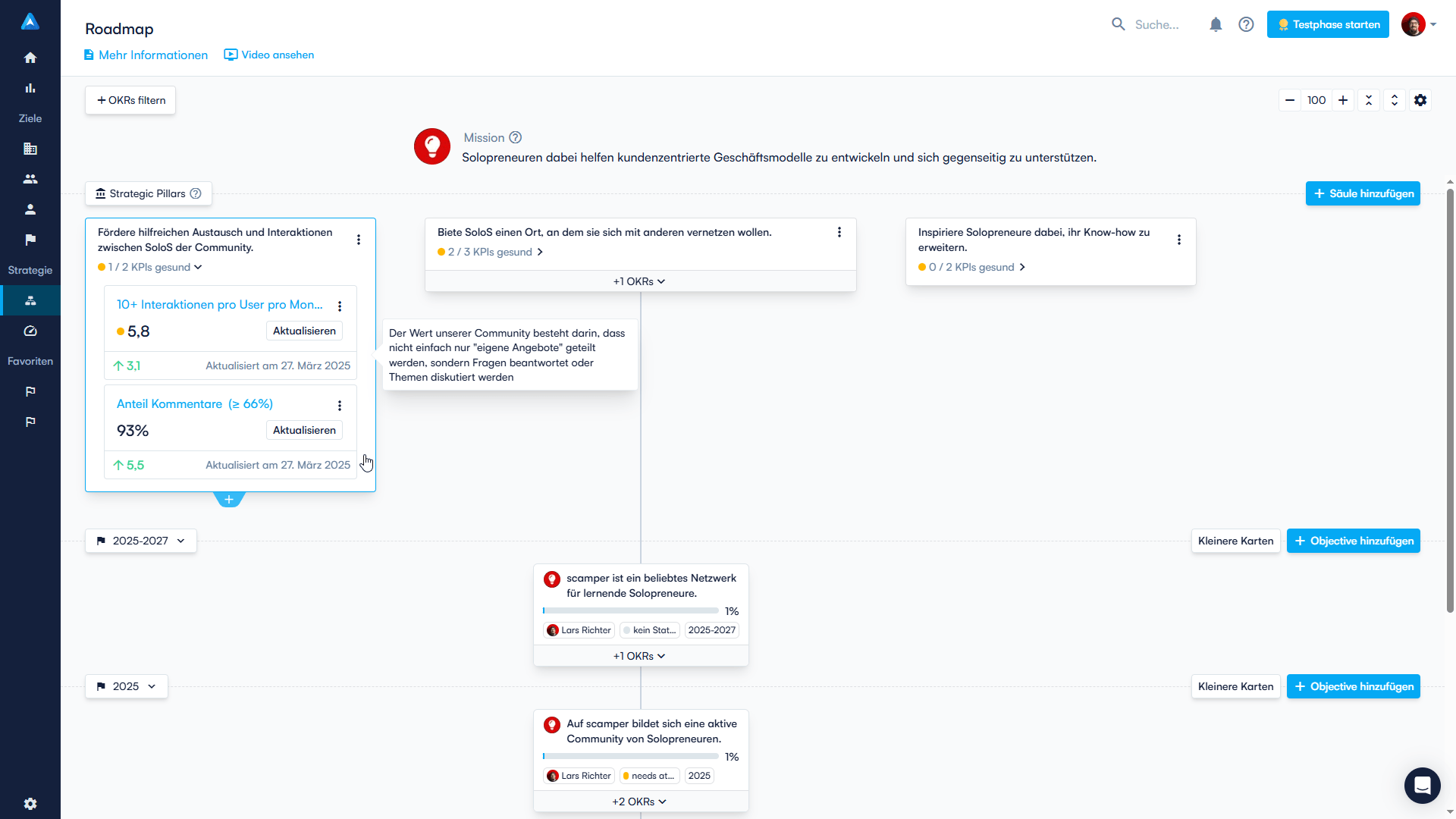 Roadmap-Ansicht im OKR Tool Perdoo