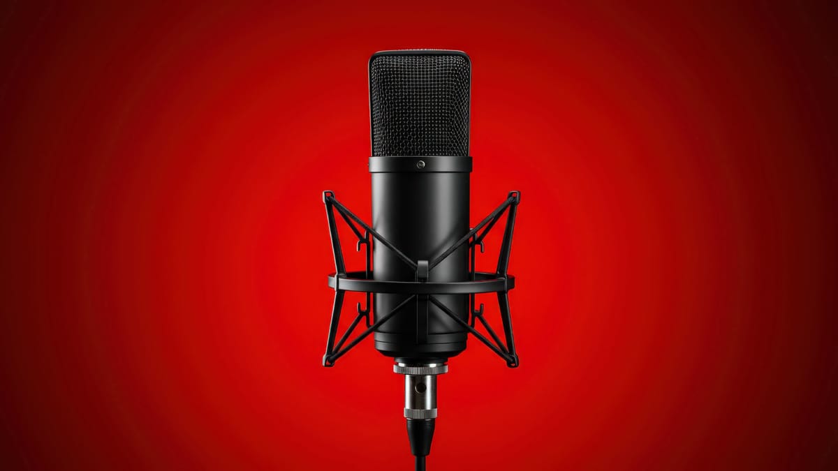 Ein schwarzes Studiomikrofon vor einem rot beleuchteten Hintergrund steht sinnbildlich für explorative Interviews, bei denen