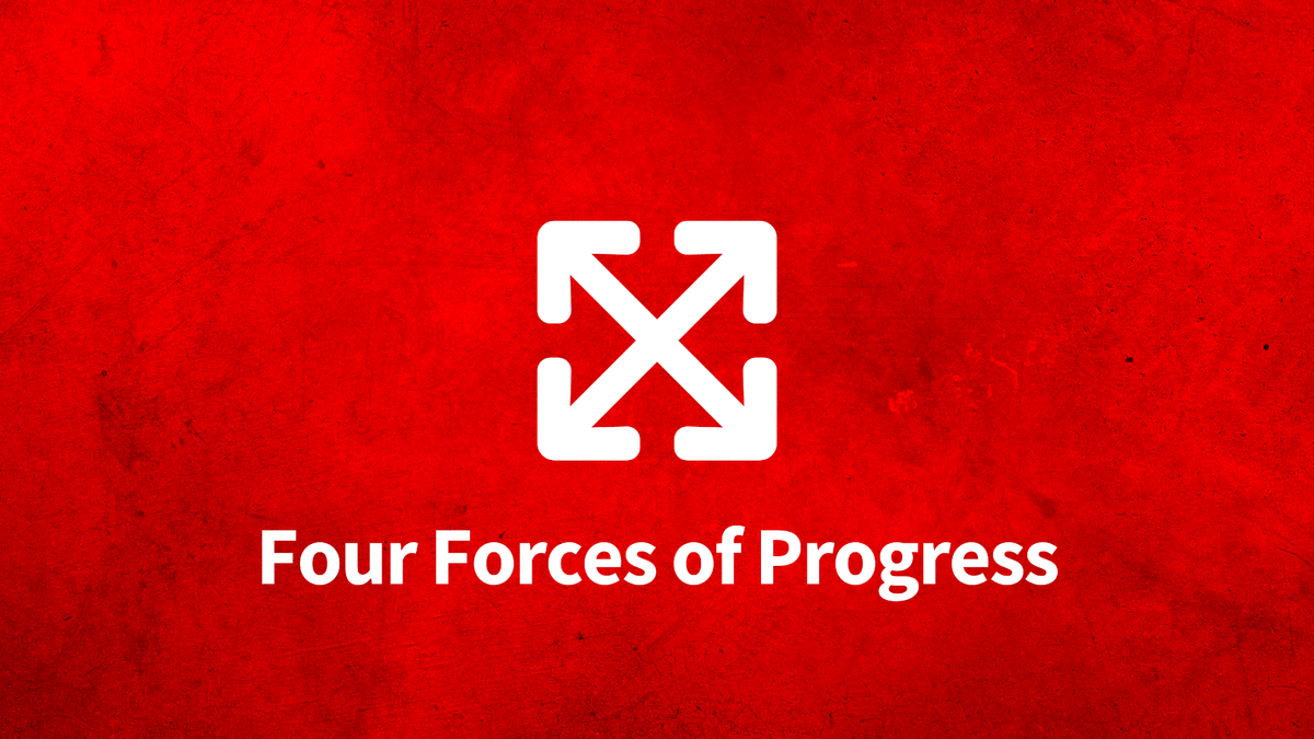 Rotes Hintergrundbild mit einem weißen Symbol in der Mitte, das vier Pfeile zeigt, die in entgegengesetzte Richtungen weisen.